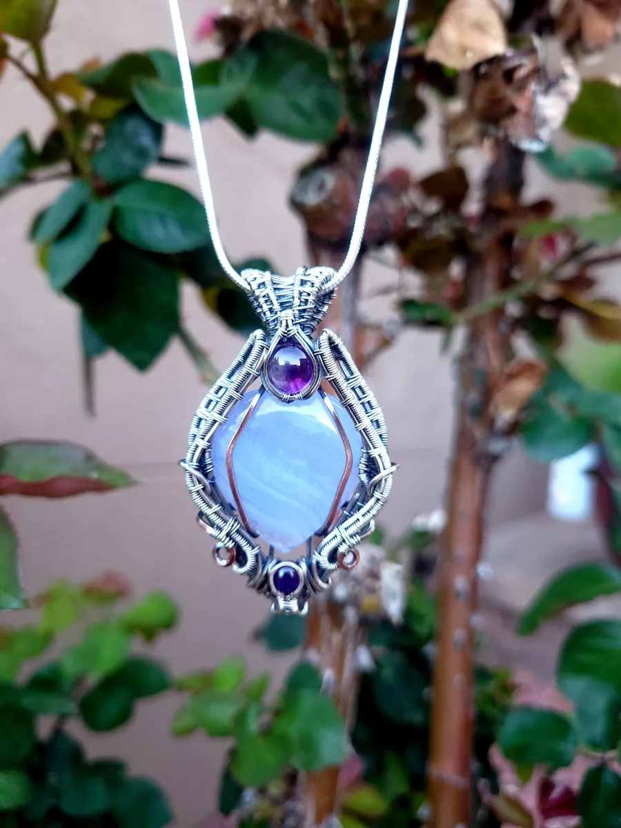 🌷GRACE🌷Lilac Agate & Brazilian Amethyst in .925 Sterling Silver.