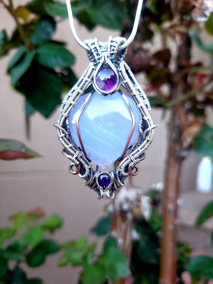 🌷GRACE🌷Lilac Agate & Brazilian Amethyst in .925 Sterling Silver. - Image 4