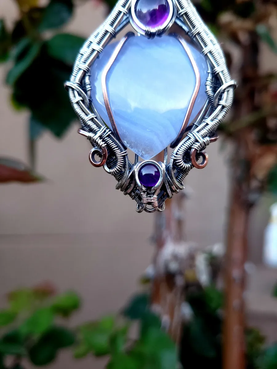 🌷GRACE🌷Lilac Agate & Brazilian Amethyst in .925 Sterling Silver. - Image 3