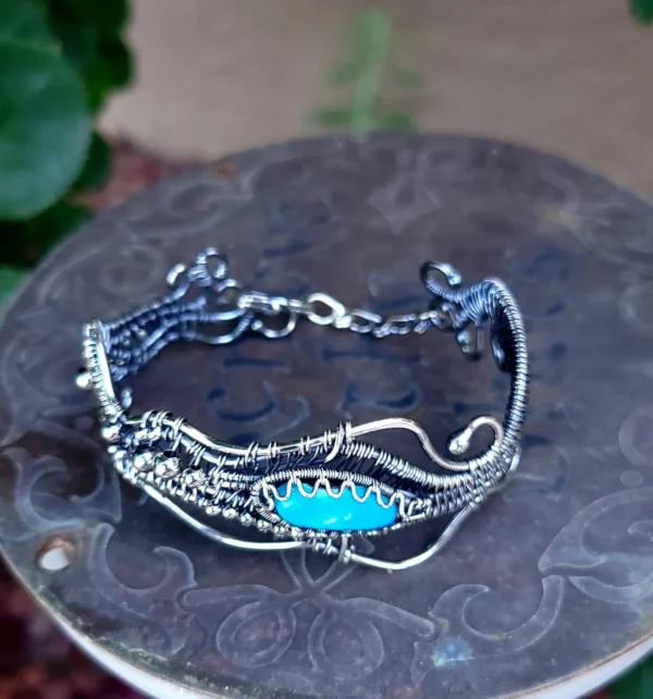 "Azure Elegance: Persian Turquoise Sterling Silver Bracelet" - Image 5