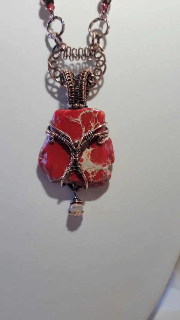 Red Jasper Custom Pendant and Hand Cut Necklace Chain - Image 3