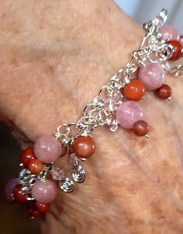 🥀Red Jasper & 🌸Pink Moonstone🌙 Sterling Silver Bracelet