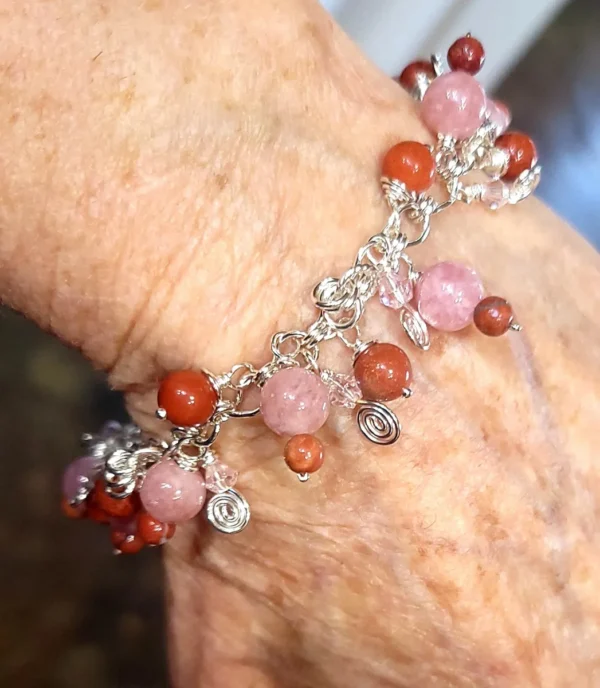 🥀Red Jasper & 🌸Pink Moonstone🌙 Sterling Silver Bracelet - Image 3