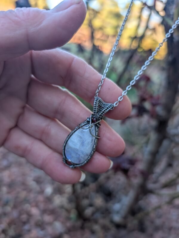 Moonstone and Garnet, Weaved in Sterling Silver - Image 2